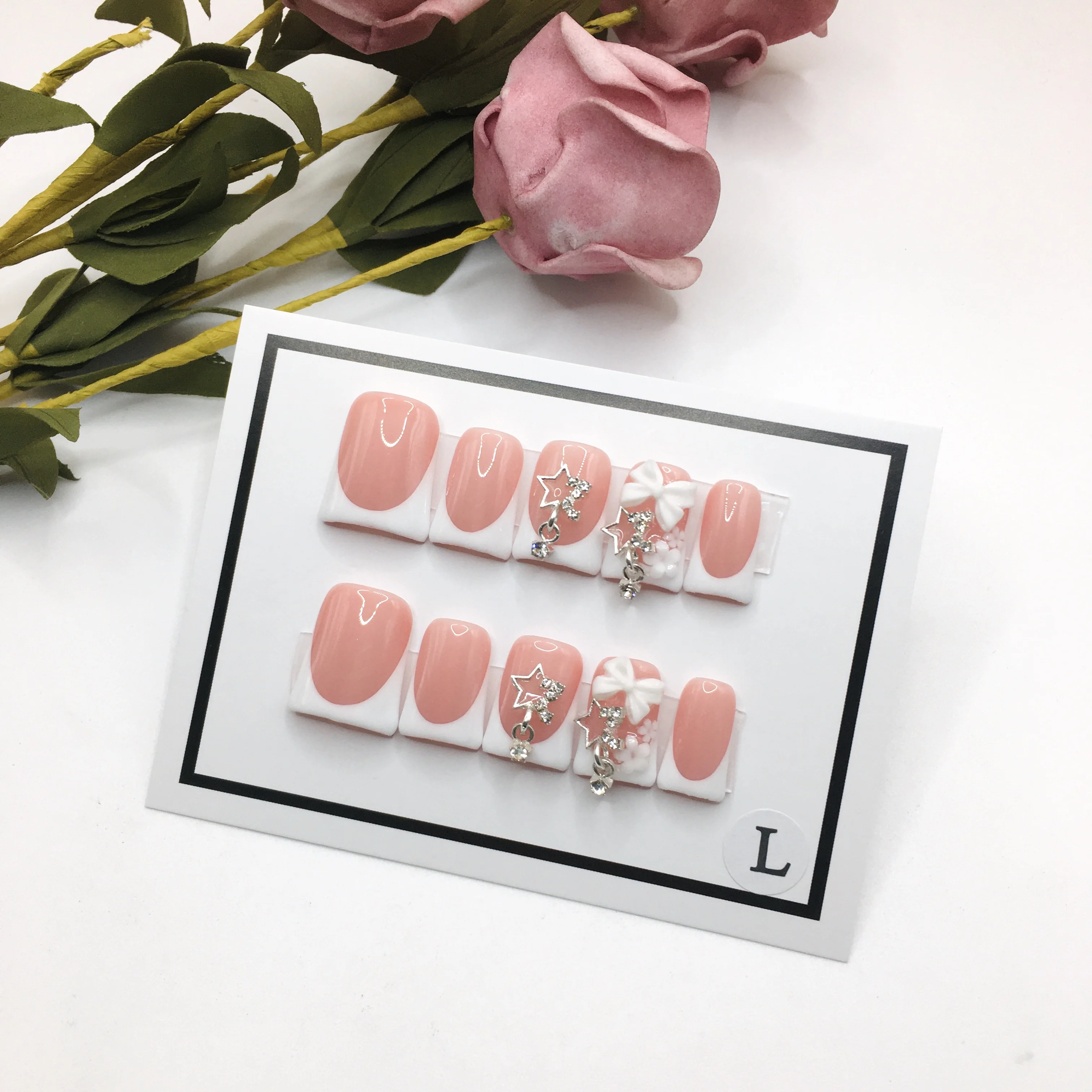 

10PCS New Short Duck Press on Nails Artificial Finger False Nails Full Cover French Tip Acrylic Press on Nails