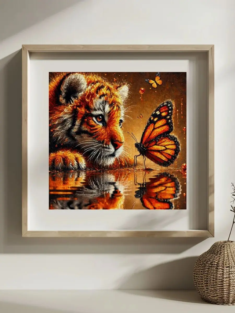 1 Stück 30x30 cm/11,8 Zoll Kreuzstich-Set mit Tiger-Motiv, DIY-Set 11CT/14CT, DIY-Stickset, Kreuzstich-Set zur Wanddekoration – Detail 1