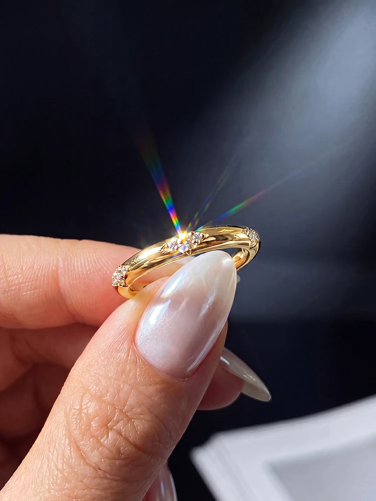 Modische Glänzende Echte Runde Moissanit-Diamant-Eheringe für Frauen Jubiläums-Party Hochwertiger Schmuck Geschenk – Detail 1