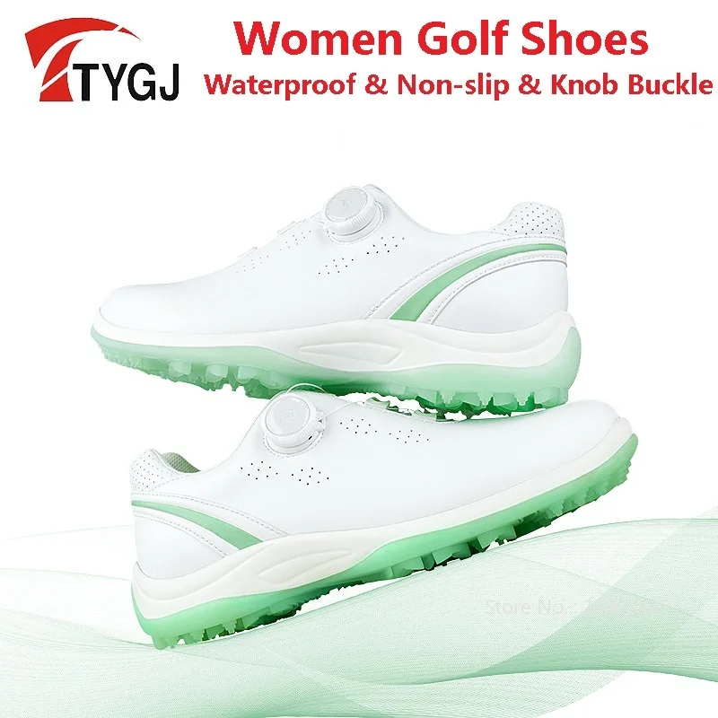 

TTYGJ Women Microfiber Knob Buckle Golf Shoes Ladies Waterproof Anti-skid Golf Sneakers Women Breathable Hole Sport Shoes 35-40