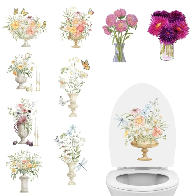 T385# Creative Flowers Wall Sticker Bathroom Toilet Decor Living Room Cabinet Refrigerator Home Decoration Decals