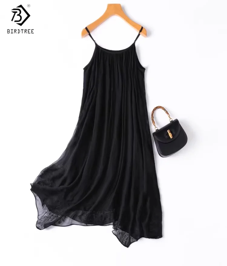 

Birdtree Women's 100% Mulberry Silk Dress,Sleeveless Silk Crinkled Georgette Crepe Cotton Lining Slipdress,2025 Summer D55614JF