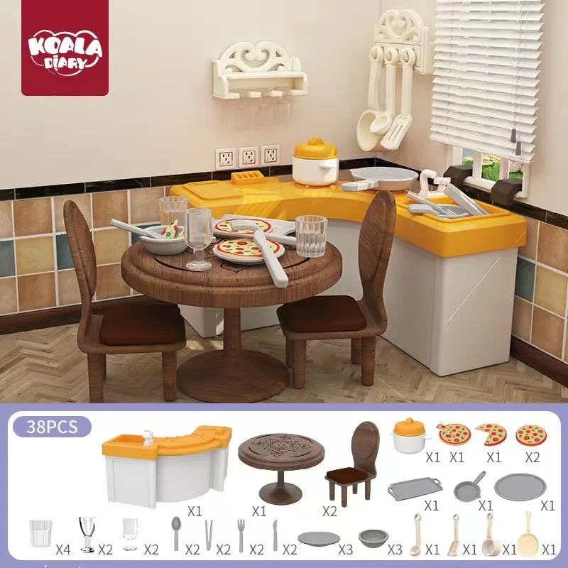 بيت الدمية الحيوانية الصغيرة التجميع المجاني مع مشهد مصغر محاكاة الأثاث Kitc Gifthen اكسسوارات لتقوم بها بنفسك اللعب الهدايا الداخلية