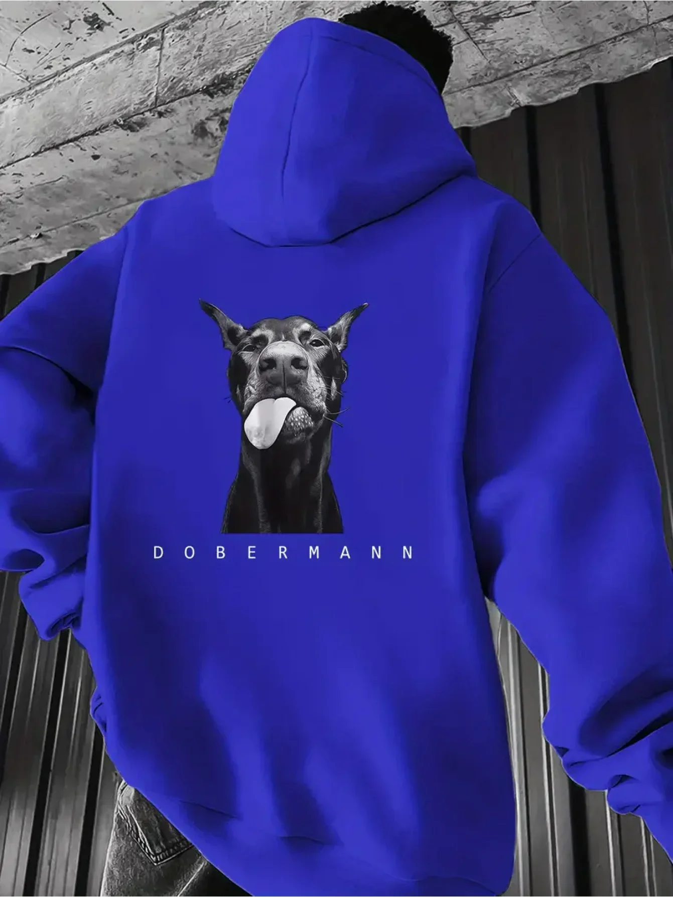 Unisex Trending Doberman Dog Portrait Hoodie Pet Lover Animal Back Print Autumn Winter Pullover