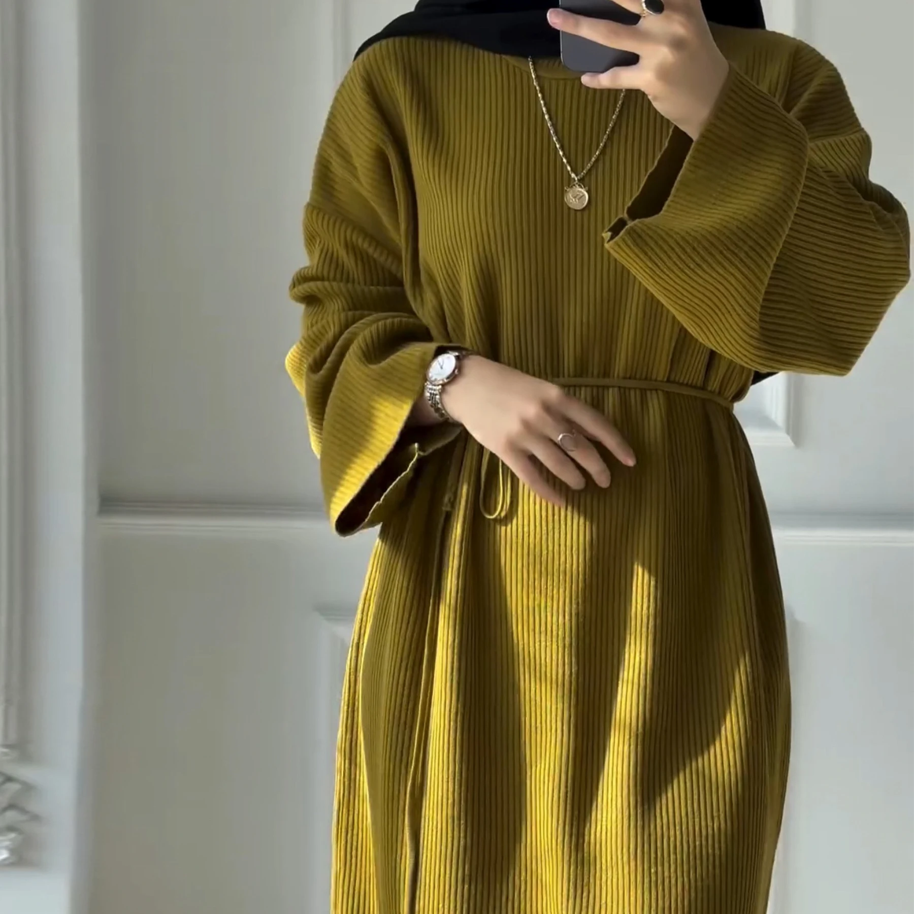 Ribbed Knit Abaya Dress for Women, Warm Muslim Long Dress, Turk Islamic Clothing, Modest Hijabi Outfit, Ramadan, Autumn/Winter