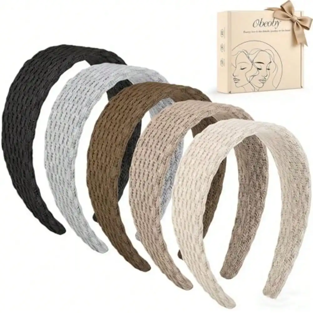 5Pack Wide Headbands For Women, 1.57 Inch Head Bands For Women's Hair Solid Neutral Hair Bands For Girls Teacher Gifts