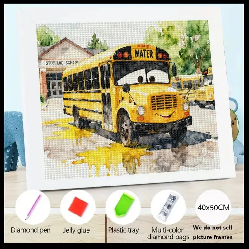 

1 шт., комплект для алмазной живописи 5D для детей и взрослых, милый мультяшный желтый школьный автобус, тематическое искусство, кристаллический горный хрусталь, 1 шт.