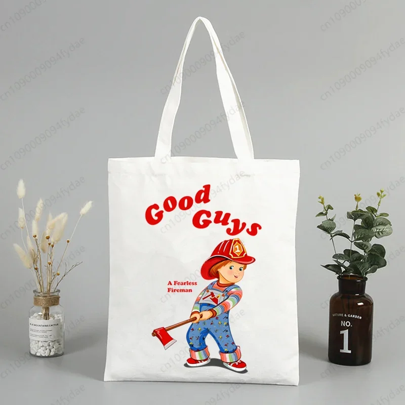 Chucky Halloween Horror Movie Unisex Handbags Custom Canvas Tote Bag Print Daily Use Reusable Travel Casual Shopping Bag