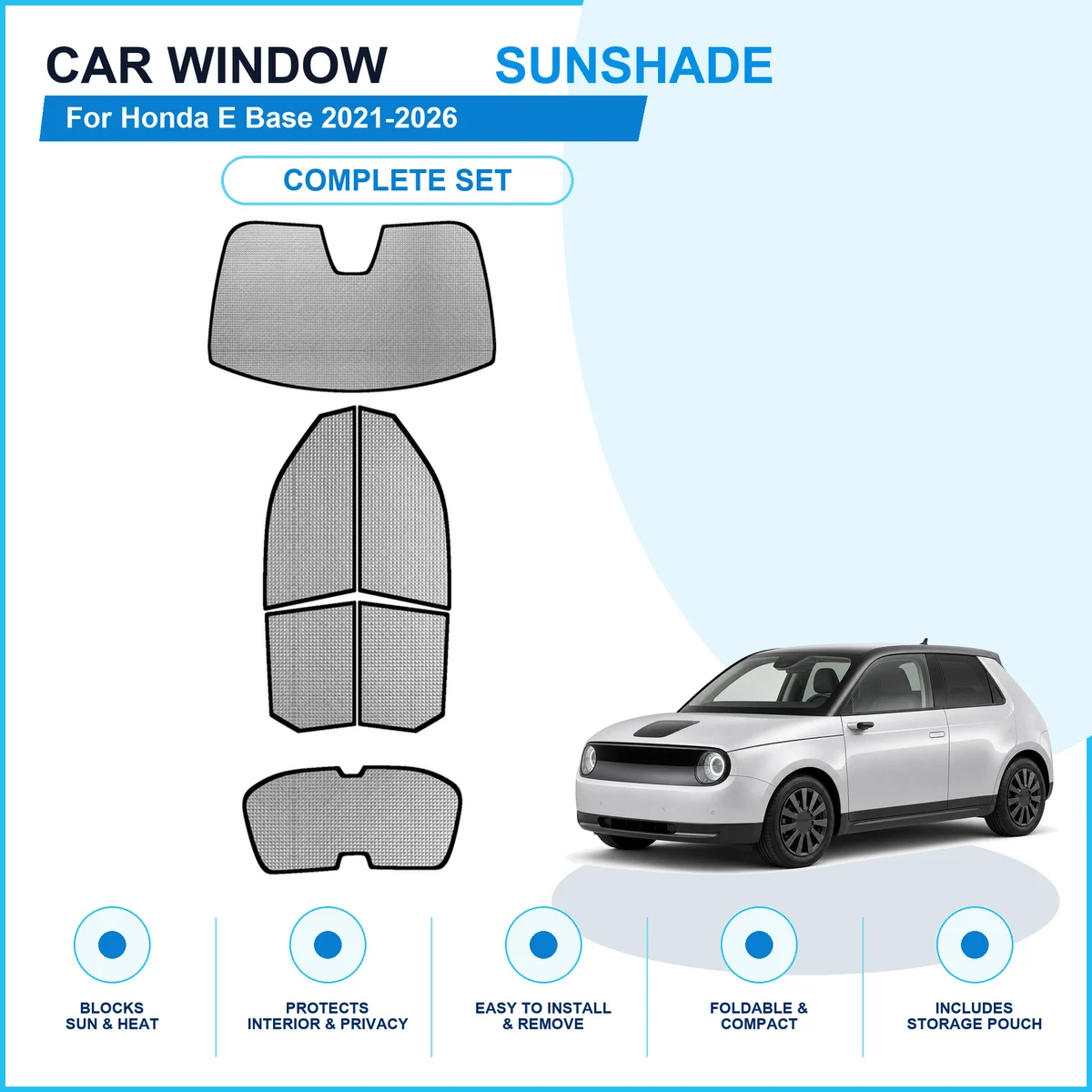 For Honda E Base 2021-2026 Custom Full Set Window Sunshades Aluminum Foil Suction Cup Anti UV Privacy
