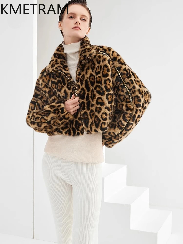 سترة من فرو المنك الطبيعي لعام 100% للسيدات فاخرة بطبعة الفهد معطف قصير من الفرو الحقيقي معاطف شتوية ملابس نسائية 2025 شبابانا نسائية