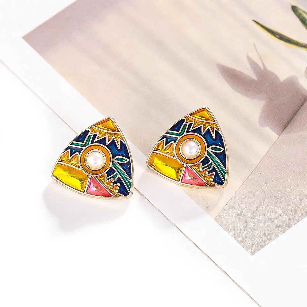 

5PCS Vintage Palace Style Round Triangle Buttons DIY Oil Painting Art Enamel Sewing Button Handicrafts Scrapbooking Accessories