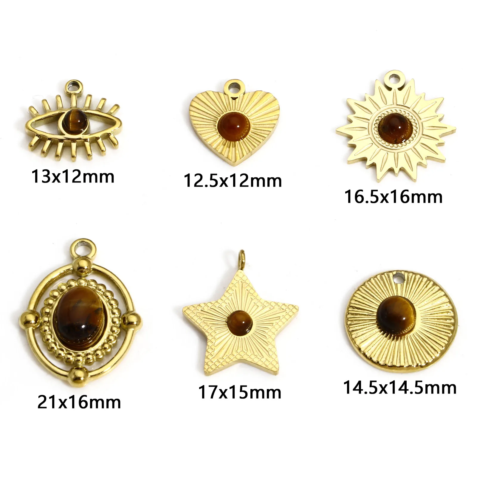 1pc Titanium Steel & Tiger's Eye Retro Charms 18K Real Gold Plated Sunflower Pendants for DIY Necklace Women Jewelry Making