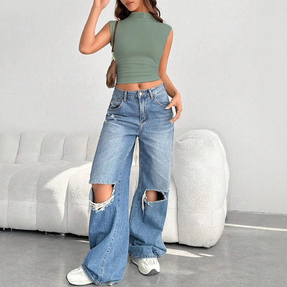 CPSYMYM réservoirs printemps été mode coupe ajustée couleur unie sans manches col rond réservoirs décontractés pour les femmes