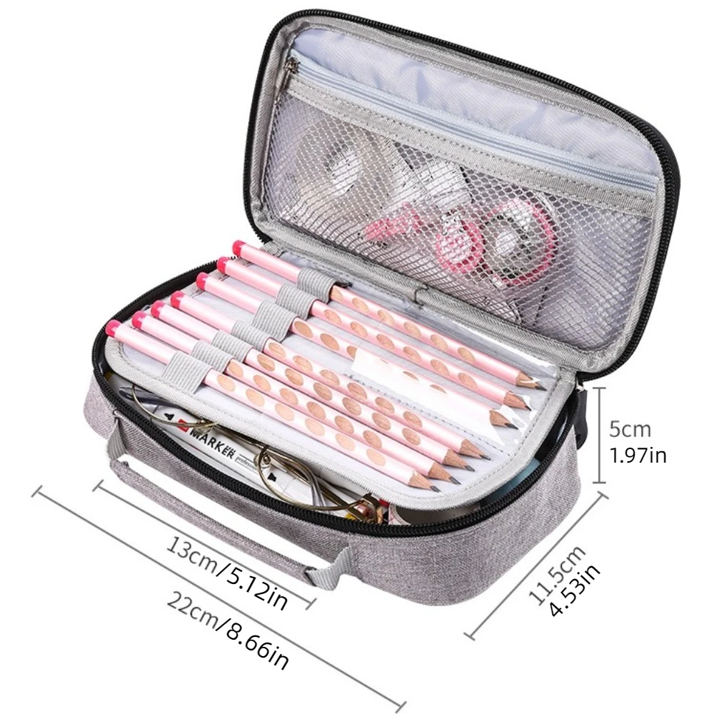 Tas Penyimpanan Pena Kapasitas Besar Kotak Alat Tulis Gaya Sederhana Multilapis Kantong Sekolah Ritsleting Ganda Multifungsi untuk Siswa