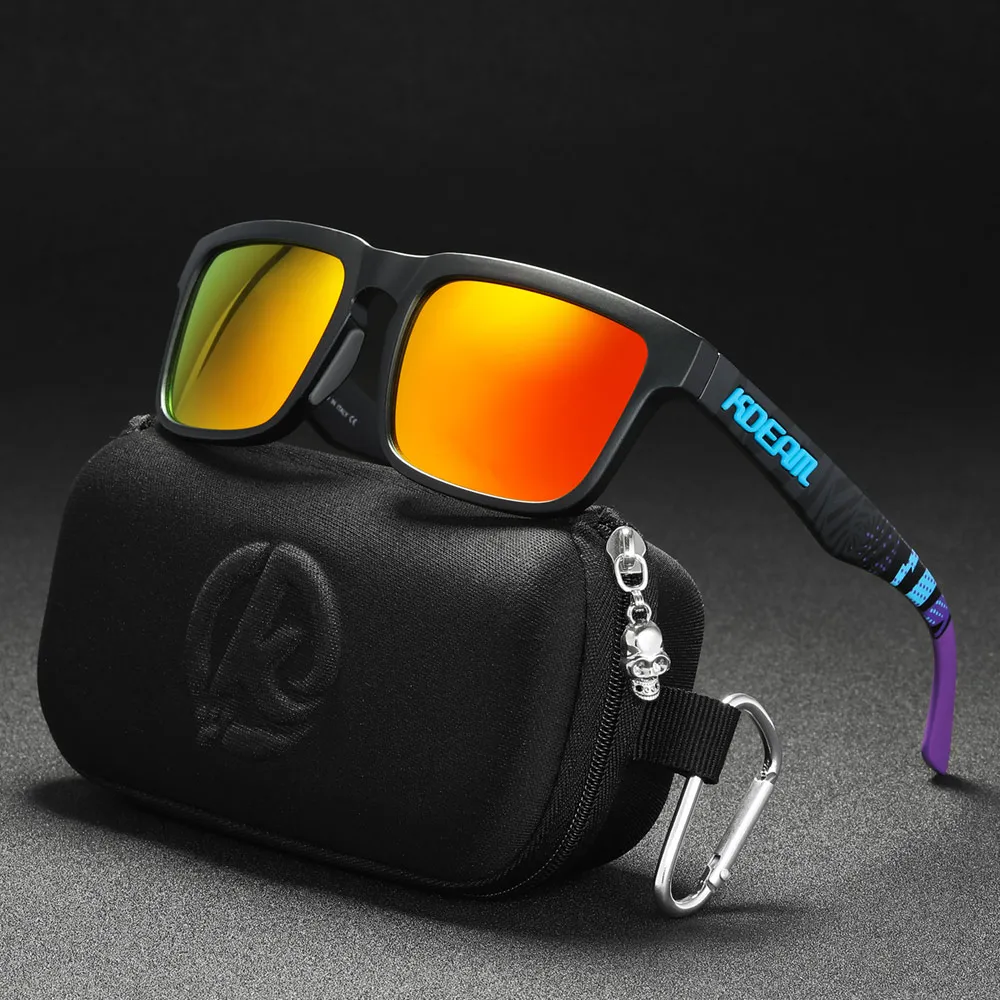 Neue hochwertige quadratische Sonnenbrille für Herren der Marke KDEAM, farbige Sport-Polarisations-Sonnenbrille mit reflektierender Beschichtung und verspiegelten Gläsern – Detail 25