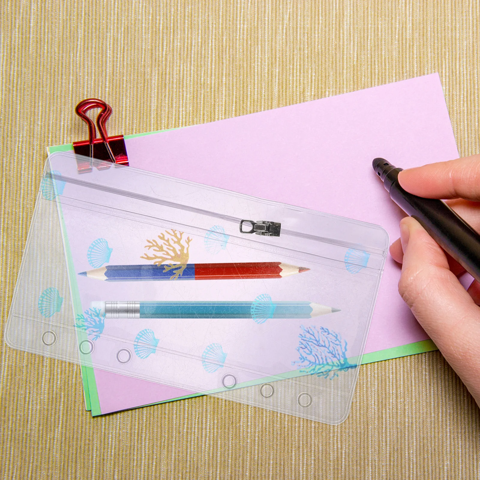 

Ocean Series A6 Shell Design Hand Binder Zipper Pouch PVC 6 Hole Ticket Business Card Loose Leaf Notebook Accessory Lightweight