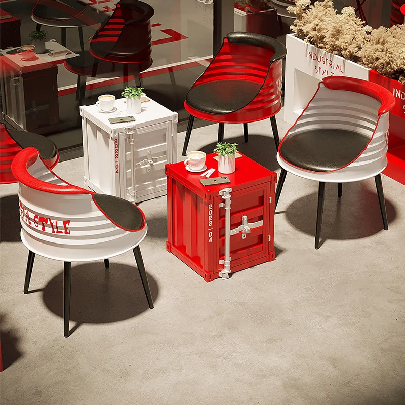 # Milk Tea Store Tables And Chairs Set Outdoor Card Seat Cafe Industrial Style
