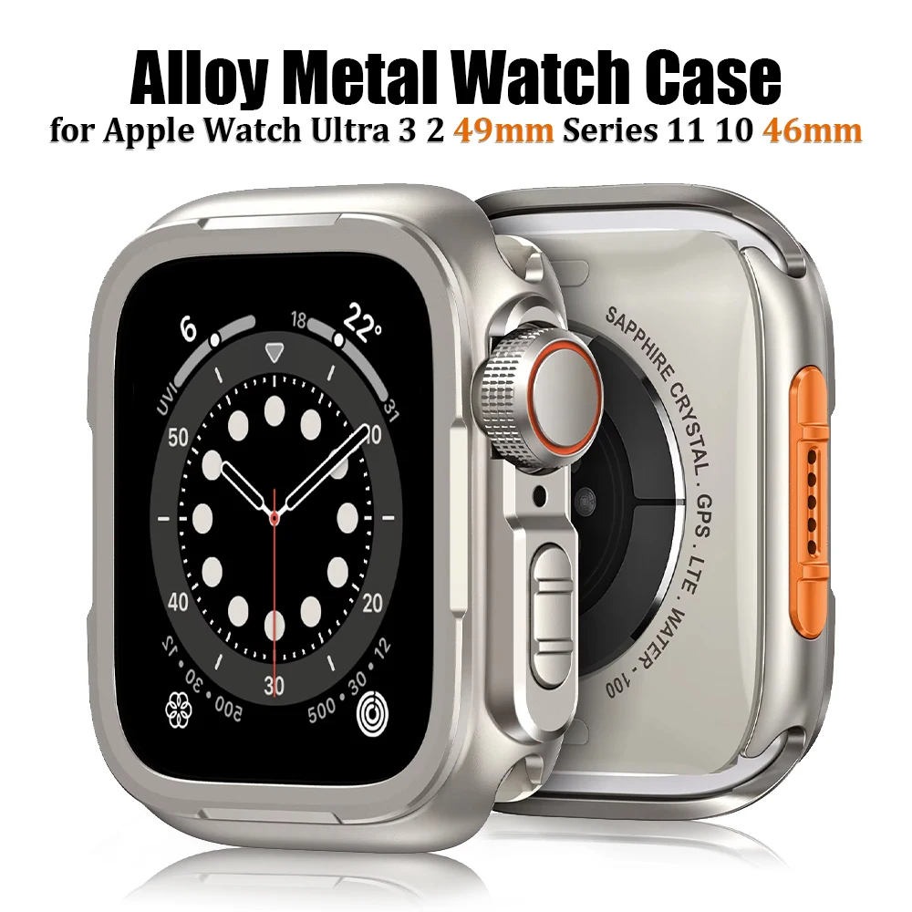 

Металлический корпус из сплава для Apple Watch Ultra 3 2 49 мм, защитный чехол-бампер для iwatch 11 10 9 8 7 6 5 SE 3 46 мм 45 мм 44 мм, чехол