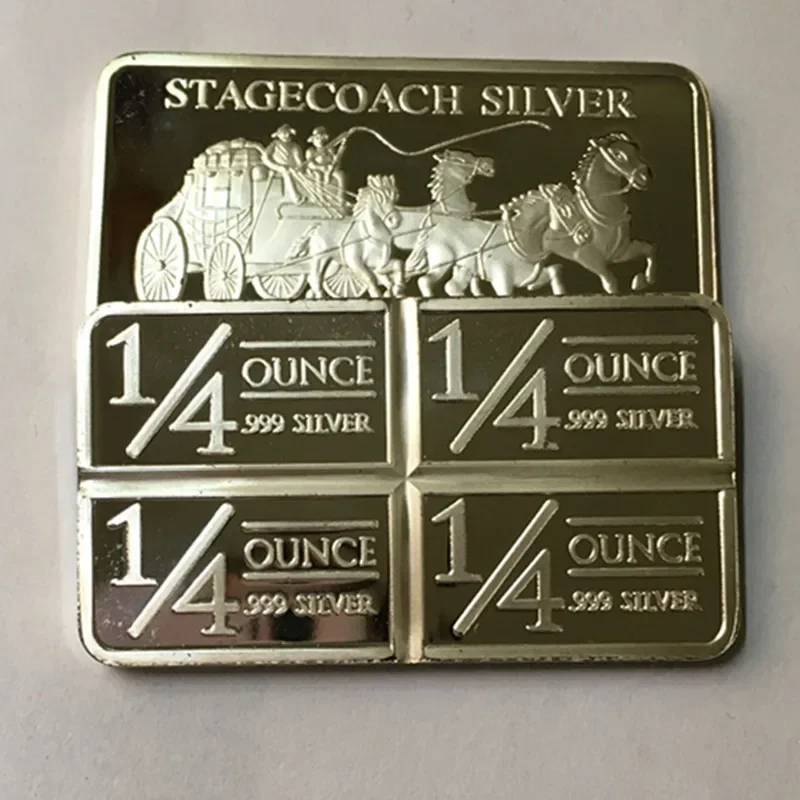 5 Pcs Non Magnetic 1 OZ Stagecoach Ingot Bar Silver Plated Coin Collectible Souvenir Decoration Commemorative Coin