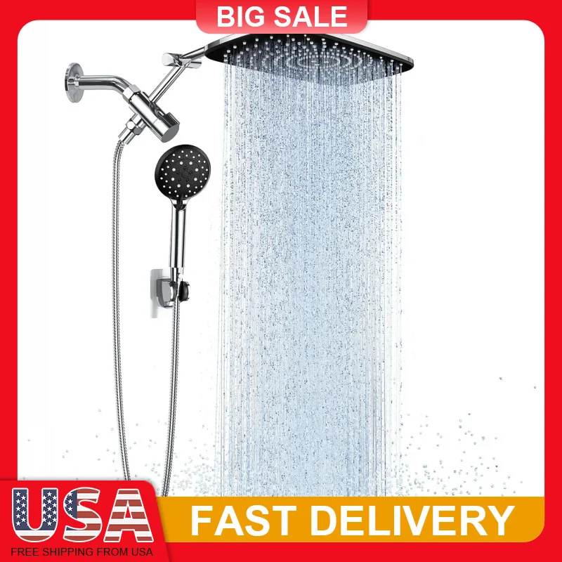 

11.8 Inch Wide Rain Shower Head with 6 Mode Handheld High Pressure Combo Adjustable Arm Anti Clog Nozzles Bathroom Spa Luxury