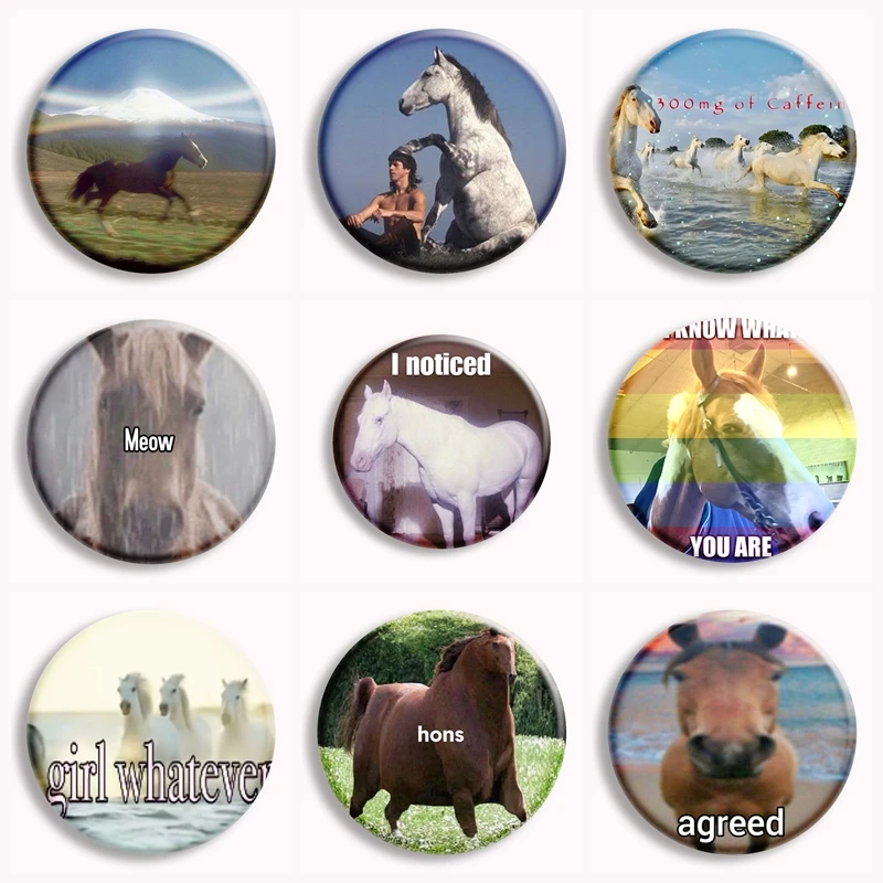 Image of Pferd lustige Meme Soft Button Pin Tier Memes Broschen Abzeichen Tasche Dekor lustige Accessoires Freunde Geschenke