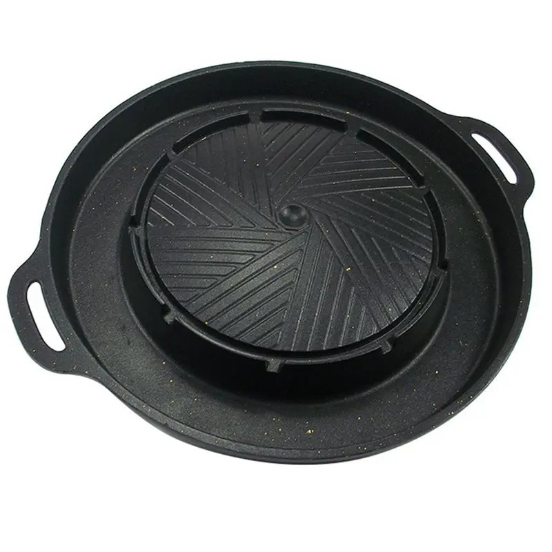 

BYBS-Korean BBQ Grill Pan 2 In 1 Round Barbecue Sharing Plate Indoor Outdoor Portable Camping Equipment