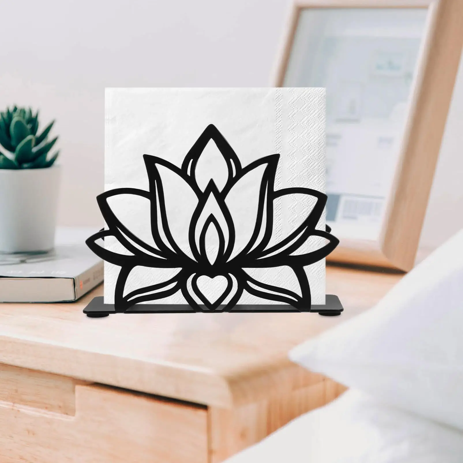 Boho Style Lotus Metal Napkin Holder - Rustic Tissue Stand for Kitchen, Bathroom & Office