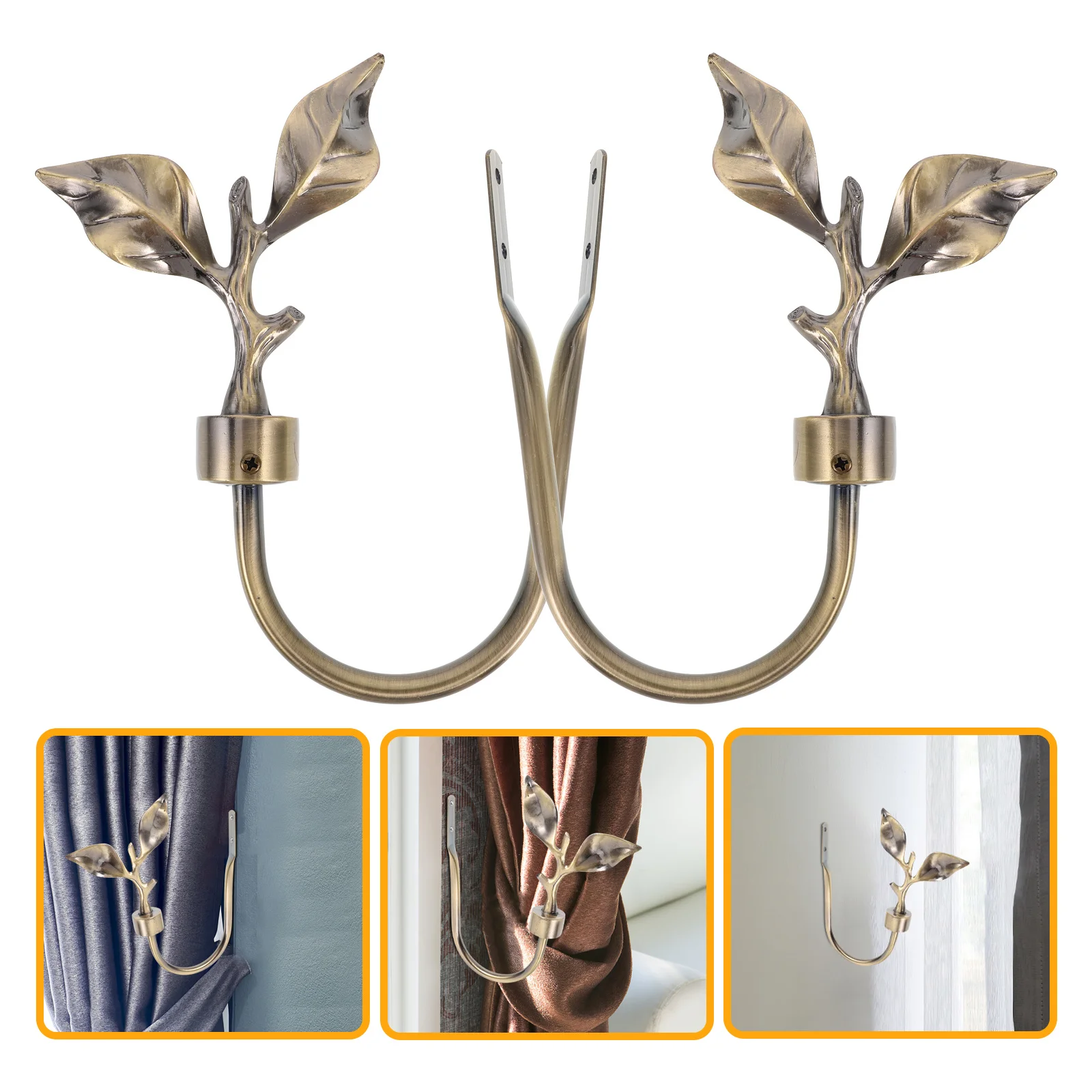 

2Pcs Curtain Hooks Handmade Zinc Alloy Wall Mounted Leaf Design Tiebacks for Drapes Boho Window Decoration Accessories