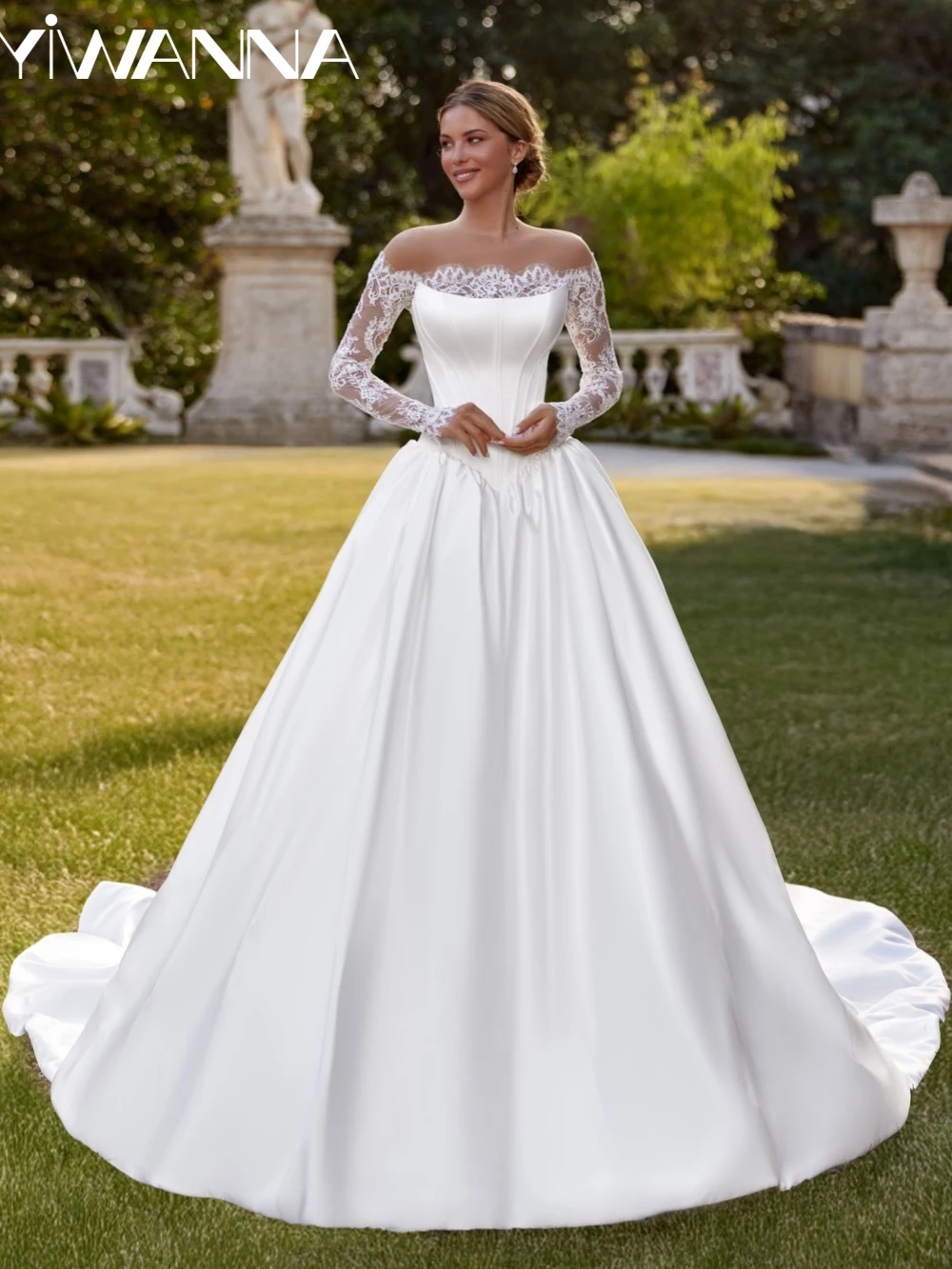 

Dreamy Oneck Lace Long Sleeve Wedding Dress Elegant Modest A-line Satin Bridal Gown 2026 New Customized Dresses For Bride