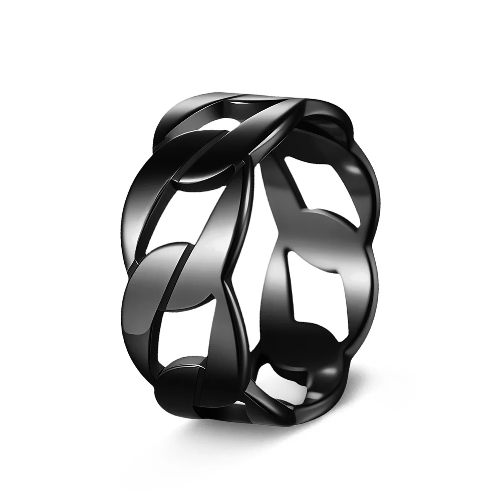 Offener Kettenglieder-Ring für Herren, goldfarben, aus poliertem Edelstahl, Schmuck mit ineinandergreifendem Muster, auffälliger, urbaner Stil. – Detail 7