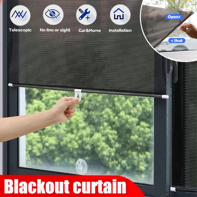 D5 Car Universal Roller Blinds Suction Cup Sunshade Nail-free Blackout Curtain Bedroom Kitchen Office Window Sun-shading Curtain