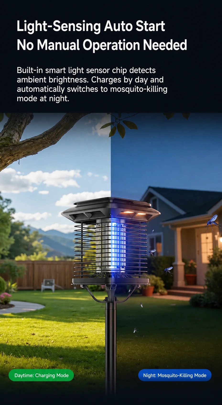 Solar-Mückenvernichterlampe Elektrische Schock-Insektenfalle Fliegenfalle Mückenabwehrlampe für Garten und Hof – Detail 6