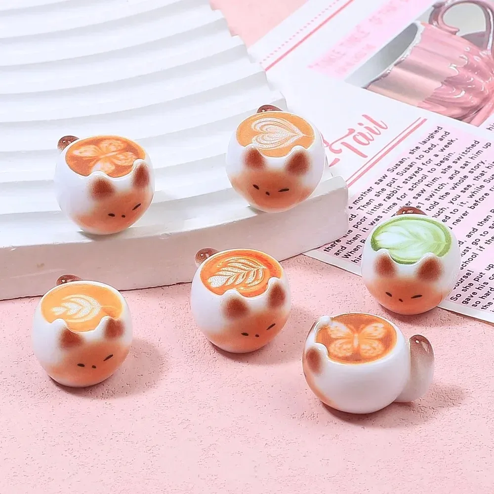 5pcs Resin Cute Cat Shaped Coffee Non Porous Beads Exquisite DIY Jewelry Decoration AccessoriesChristmas Valentine's Day