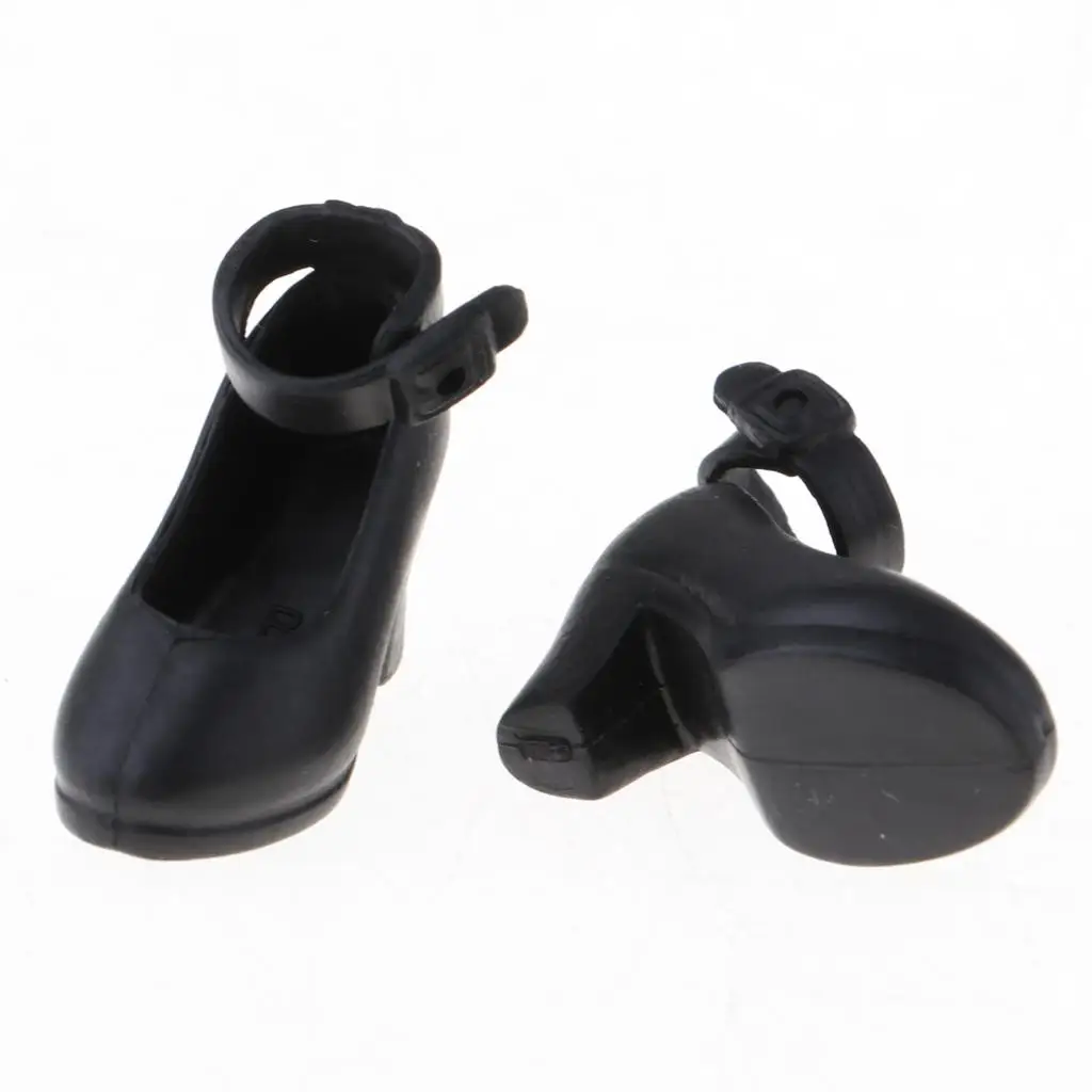 Pair of Plastic Doll High Heel Shoes 1/6 BJD Dolls for Blythe Shoes Black