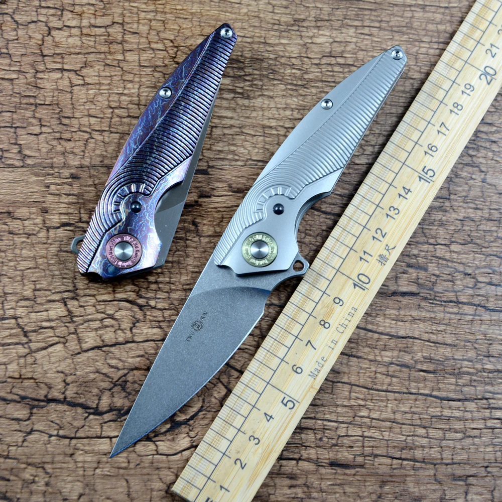 

TWOSUN Folding Knife M390 Blade Outdoor Camping Gift Hunting Ceramic Ball Bearing Washer Titanium Handle TS102