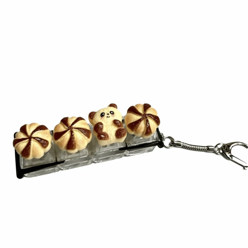 4 Key Anti-stress Pendant Mechanical Finger Button Stress Relief Clicker Cheese Keycap Pass The Time Calming Keychain Keys