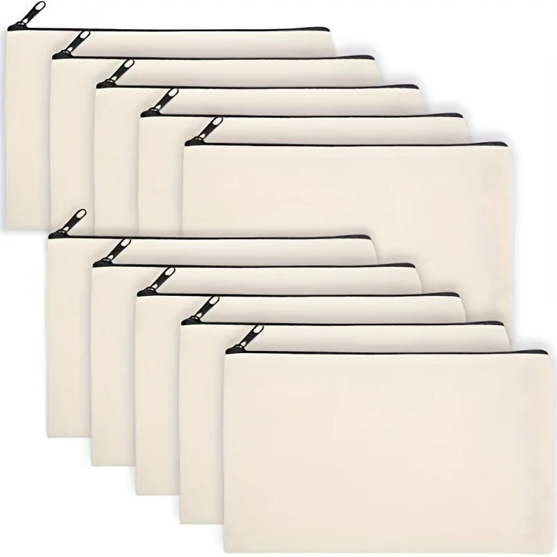 10 Pieces Blank Canvas Zipper Pencil Case Bulk Makeup Bags Stationery Boxes DIY Crafts Pencil Bag Office & Study Supplies image 5