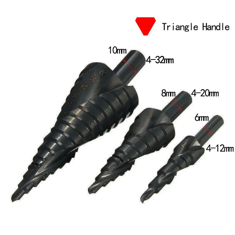 3Pcs HSS Cobalt Step Stepped Drill Bit Set 4-32MM Triangle Shank Hole Nitrogen High Speed Steel Spiral For Metal Steel