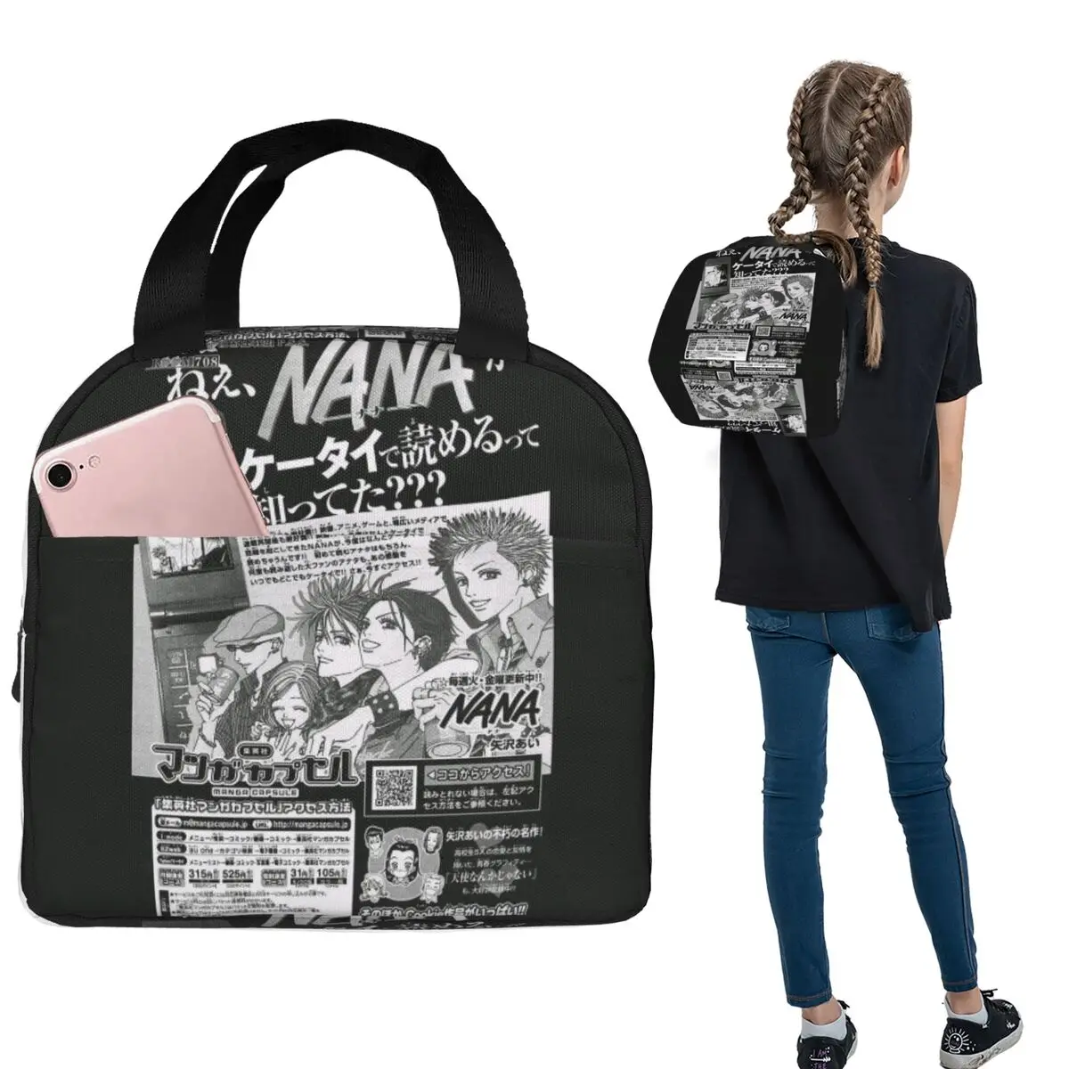 

Nana Manga Сумки для обеда Изолированная коробка для бенто Портативная сумка для обеда Герметичный холодильник Термосумка для женщин Студенческая работа