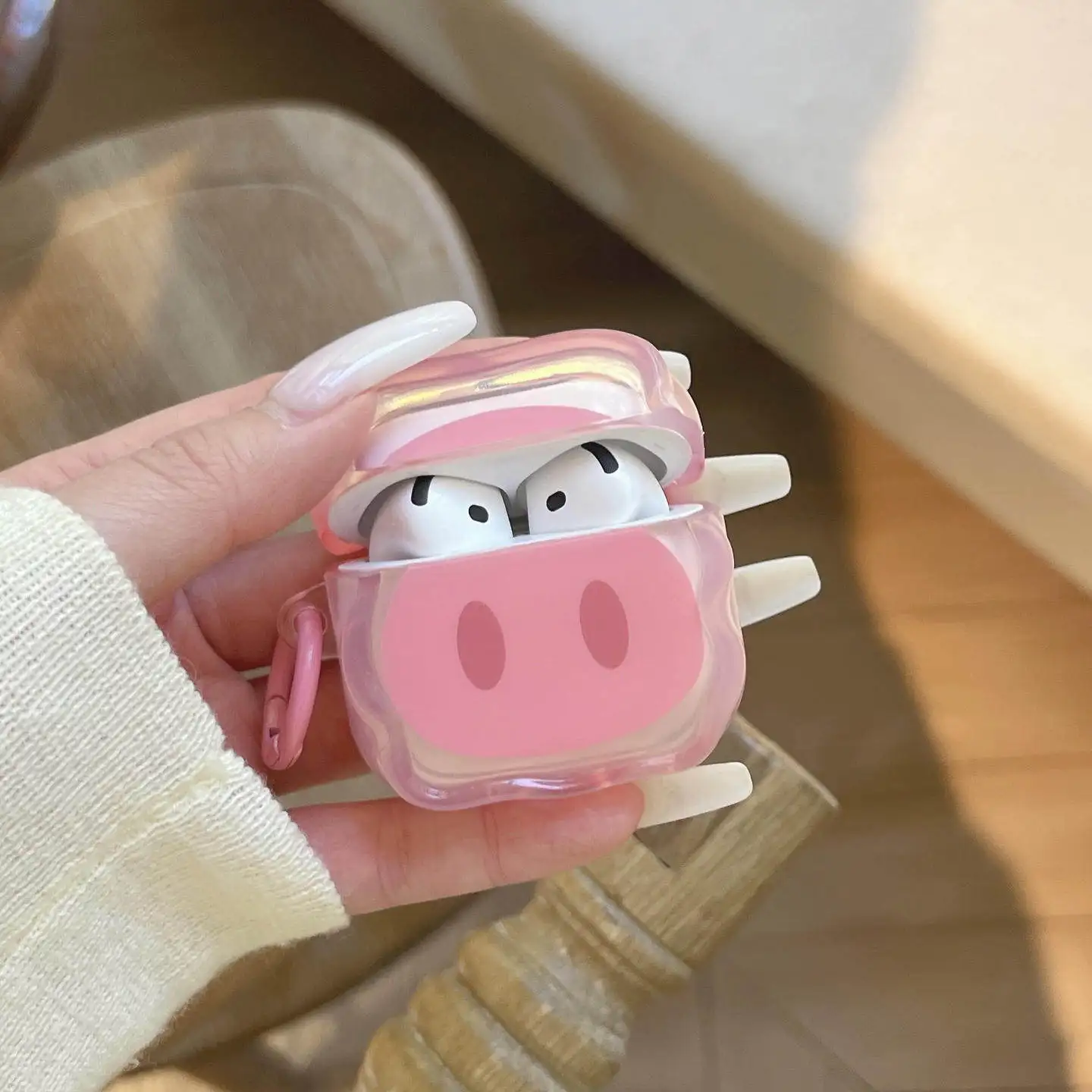 

Cute 3D Pink Pig Cartoon Earphone Case For AirPods Pro3 Pro2 4 3 2 Transparent Soft TPU Protective Cover With Piggy Pendant