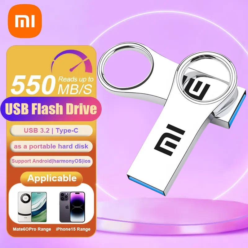 XIAOMI TYPE C USB Flash Drive OTG 2 IN 1 USB Stick 3.0 128GB Pen Drive 2TB 1TB Waterproof Pendrive Memory Disk For Iphone 15 Pro