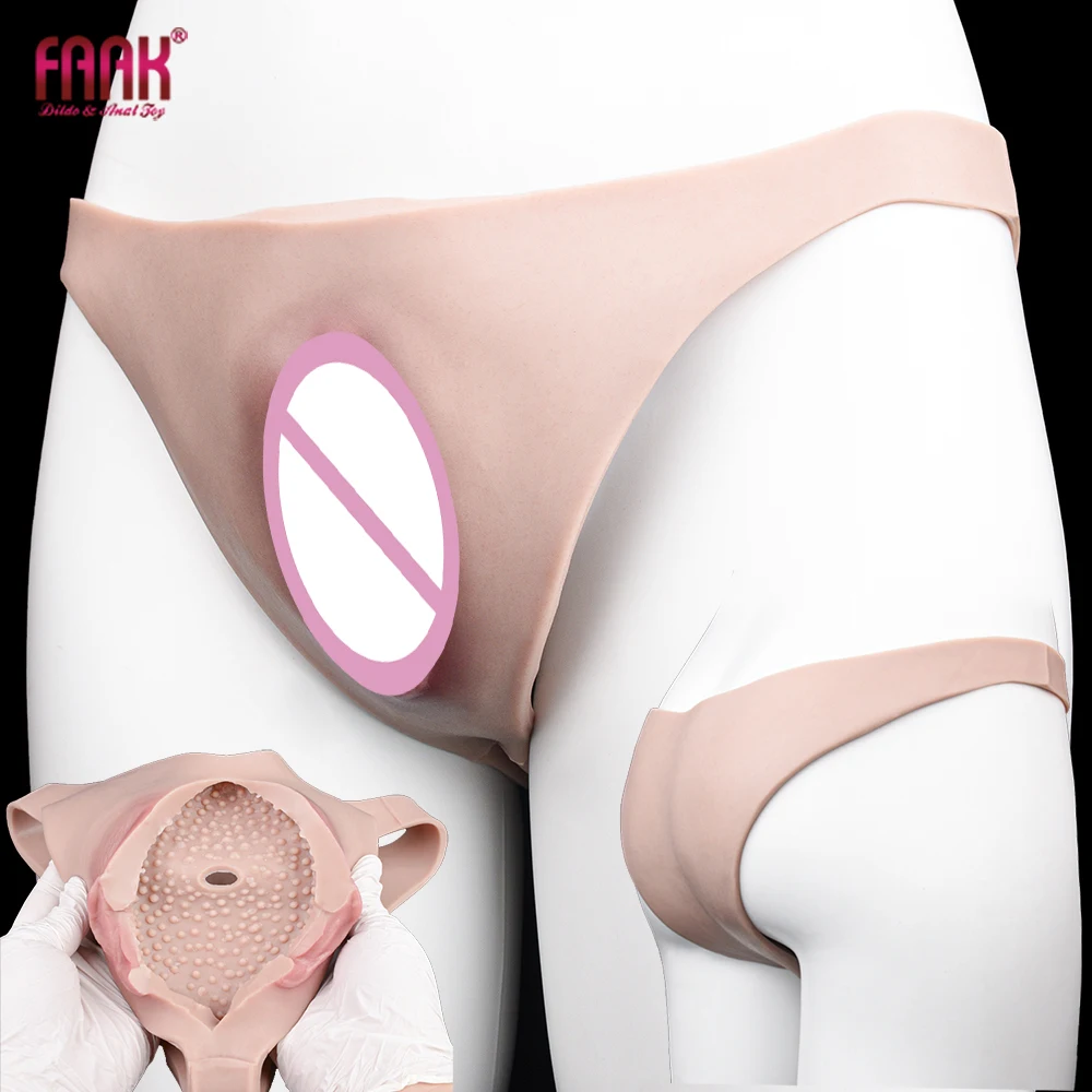 FAAK Men's Hiding Gaff Panty Crossdressing Thong Silicone Penetratable Vagina Pussy Underwear Briefs Sex toys for Men view 2