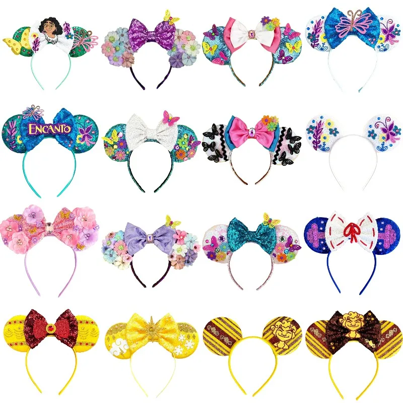 

Disney Encanto Ears Headband Women Mirabel HairBands Girl Mickey Sequins Bow Headwear Madrigal Hair Accessories Kids Kawaii Gift