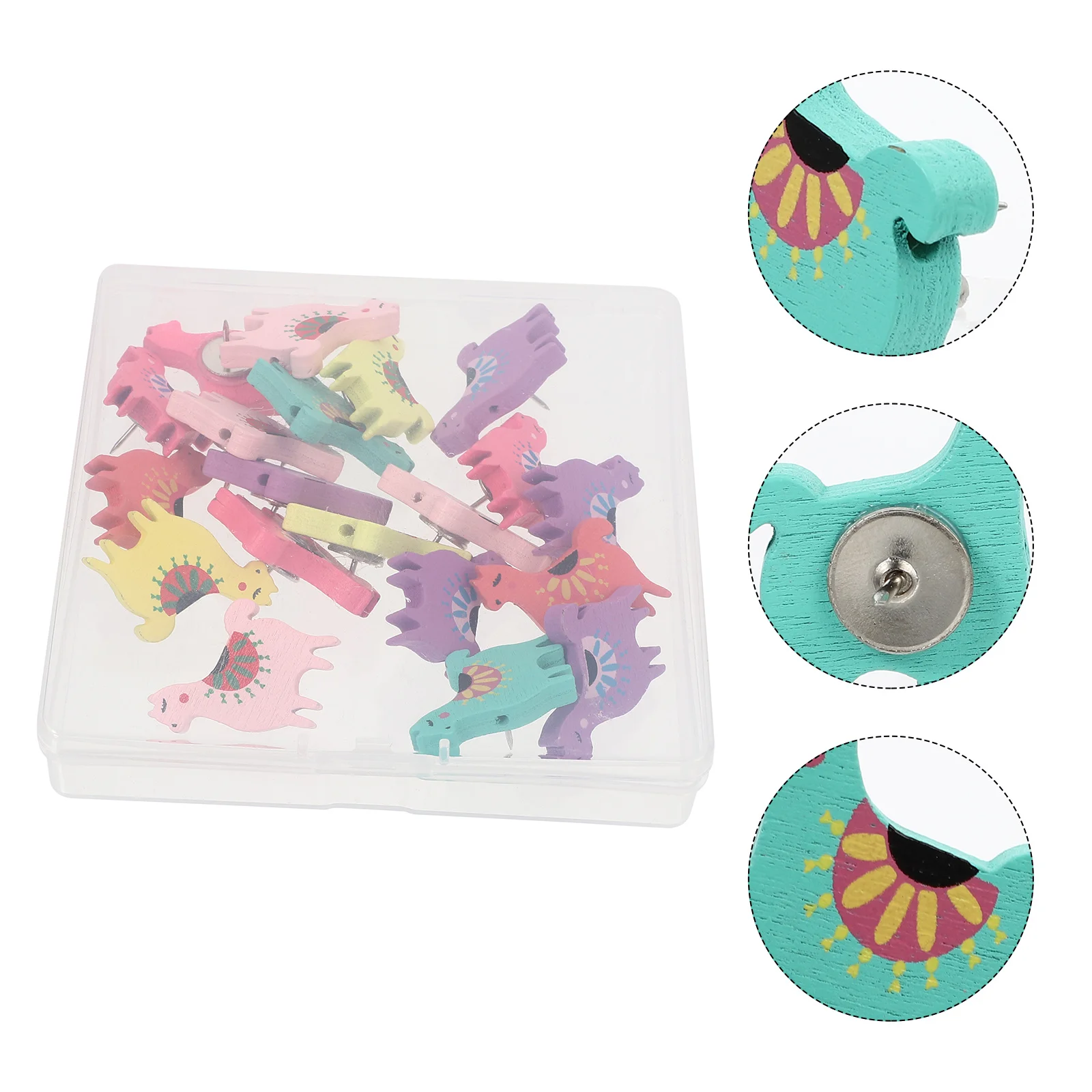 

20Pcs Cartoon Alpaca Pattern Wooden Pushpins Decorative Thumbtacks for Bulletin Boards Maps Photos Storage Box