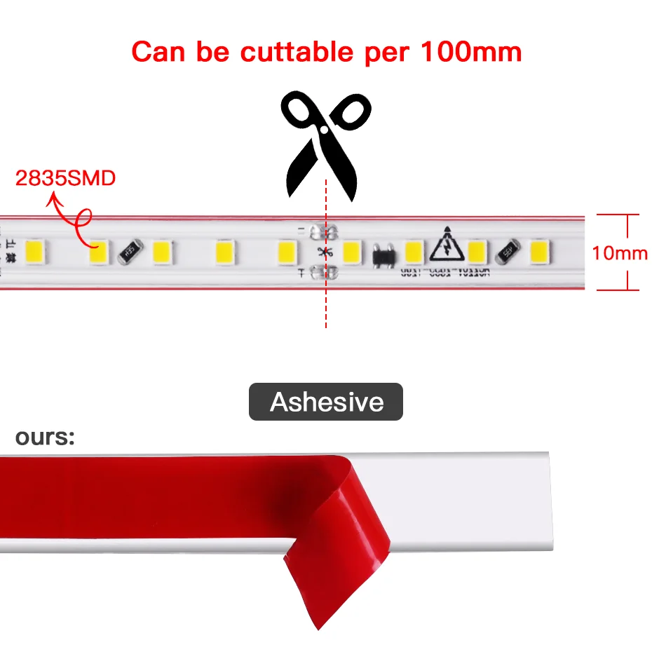 10m 30m 50m Self-Adhesive Led Strip Light AC220V 120LEDs/m Flexible Tape IP67 Waterproof Super Bright LED Light with EU Plug