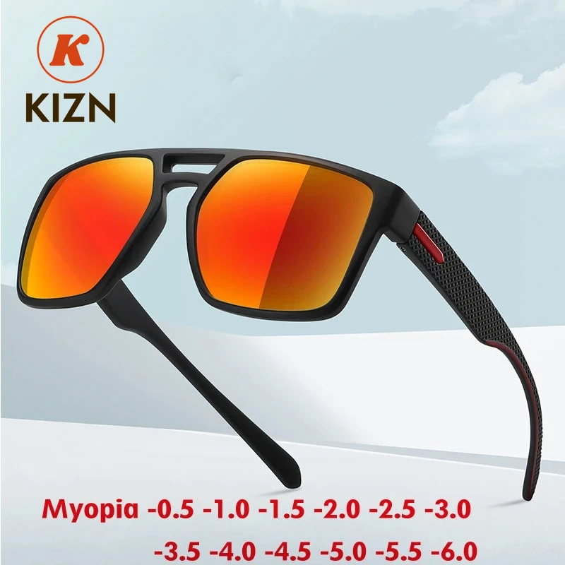 

KIZN поляризационные квадратные солнцезащитные очки для близорукости UV400, модные очки для вождения, очки по рецепту на заказ для мужчин и женщин