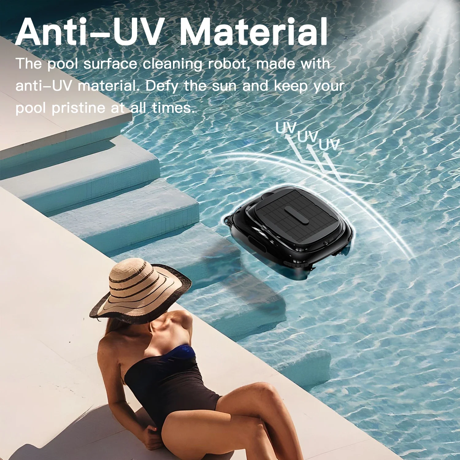 Solar Powered Automatically Robotic Pool Surface Skimmer Cleaner with All Day Cleaning Battery Power