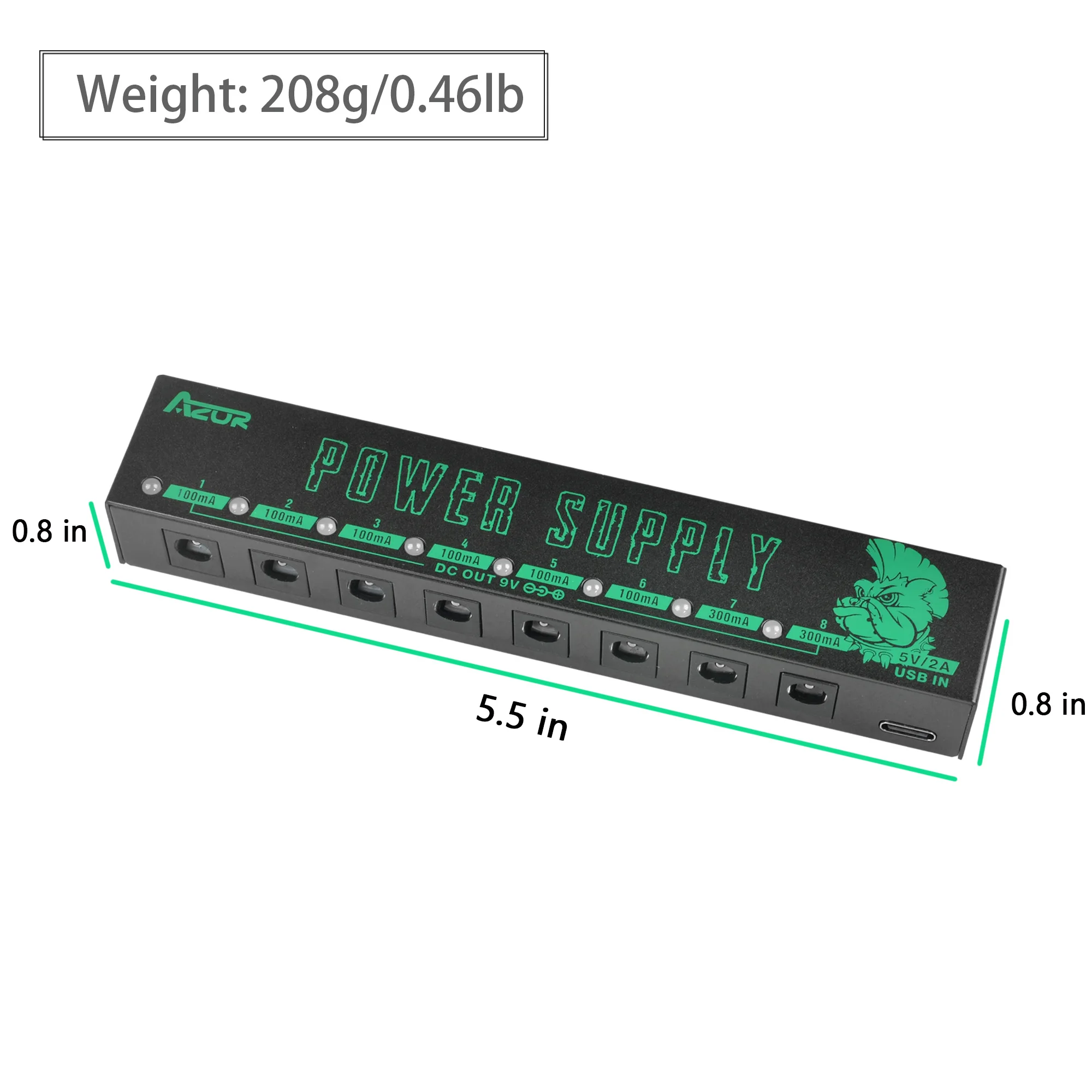 AZOR Effect Pedal Power Supply Mini Power Adater 9V Output 8 Ways USB 5V Input Micro Power Supply Pedal Power