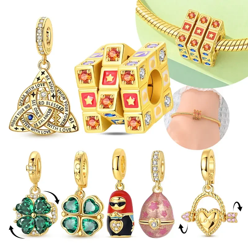 Four-leaf 925 Sterling Silver Charms Beads Fit Original Bracelets Bag Keychain Earring Charm Bead Pendant Diy Women Jewelry Gift