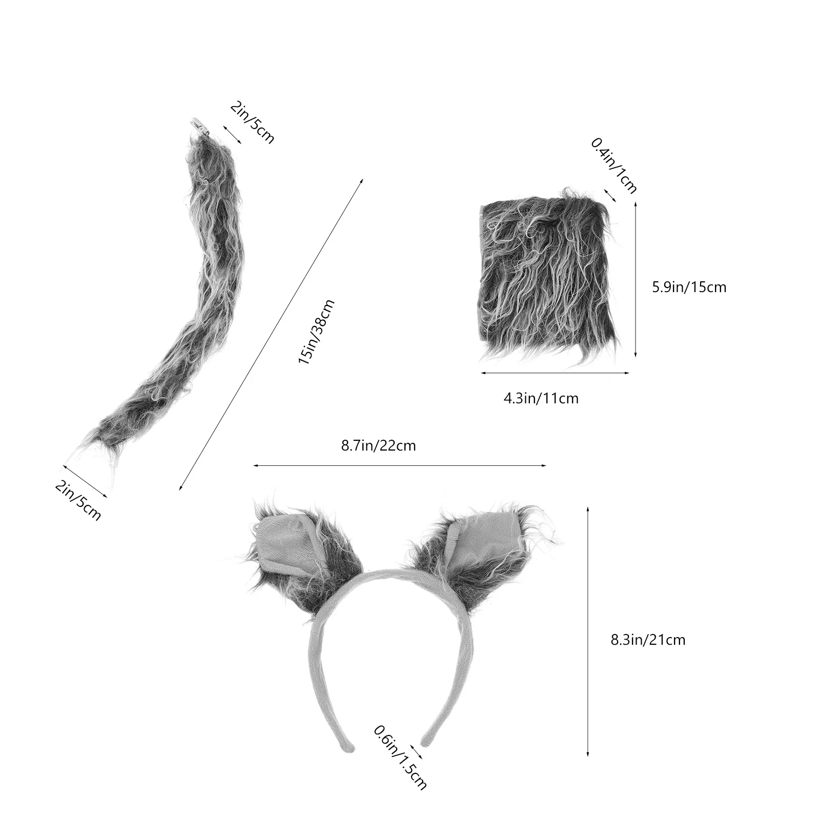 1 conjunto de acessórios para fantasia, bandana de orelha, luvas de cauda, decorações de festa, lobo, adereço para fantasia de festa